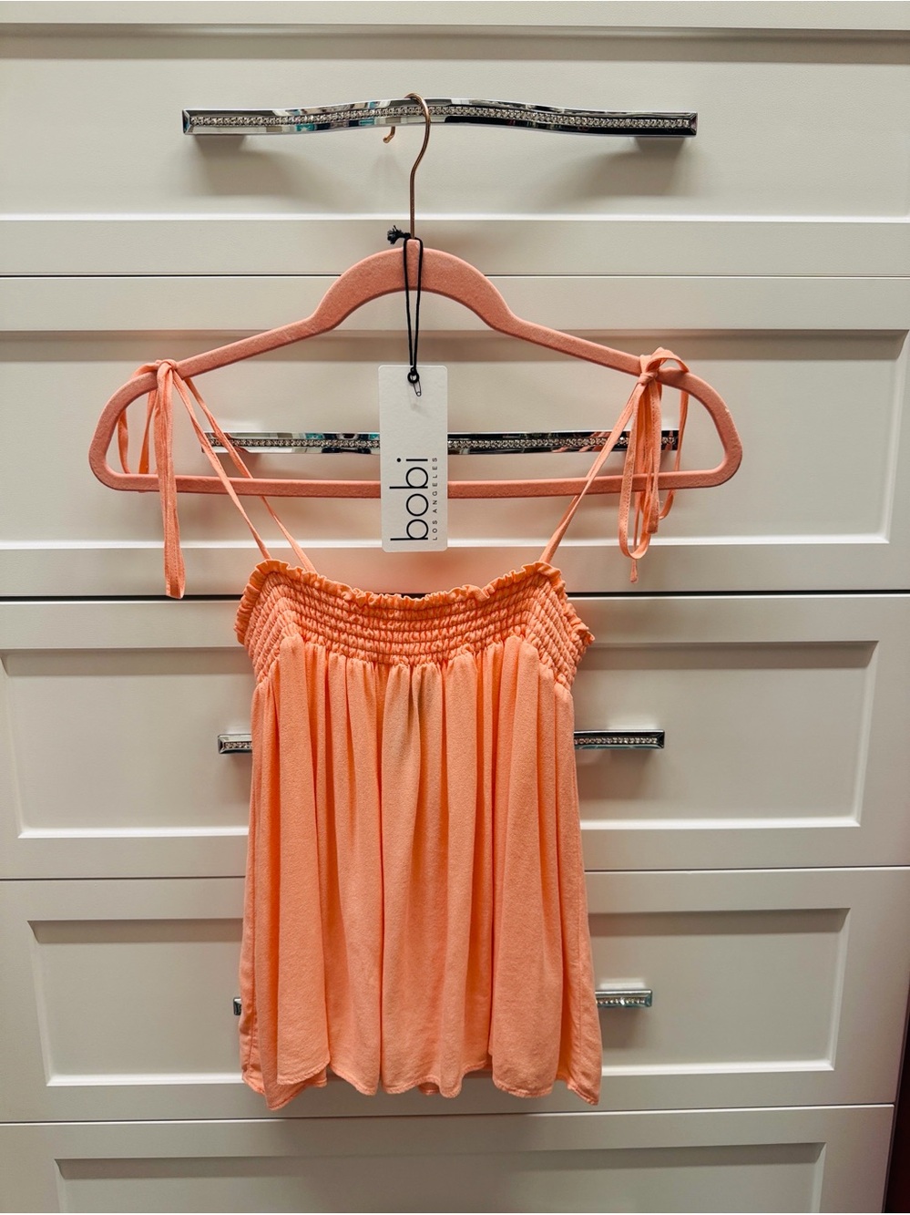 bobi Peach Tie-Strap Smocked Cami